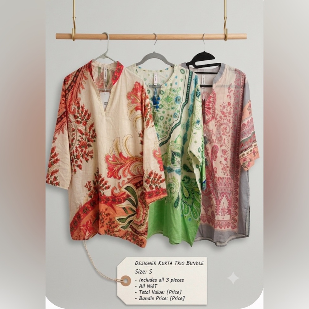 Bundle of 3 NWT Ethnic Designer Tunic Kurtas - Size S